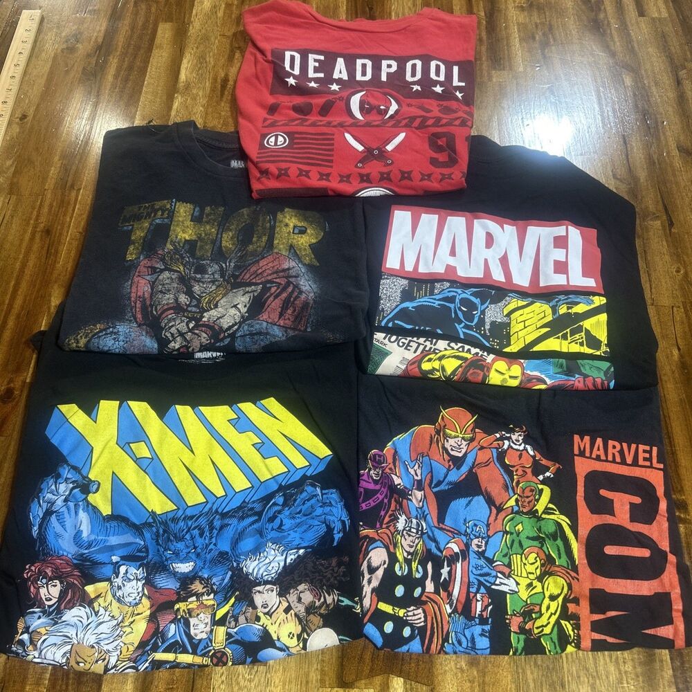 Lot of 5 Marvel T Shirts Deadpool  X-Men Thor Iron Man Captain America Size XL